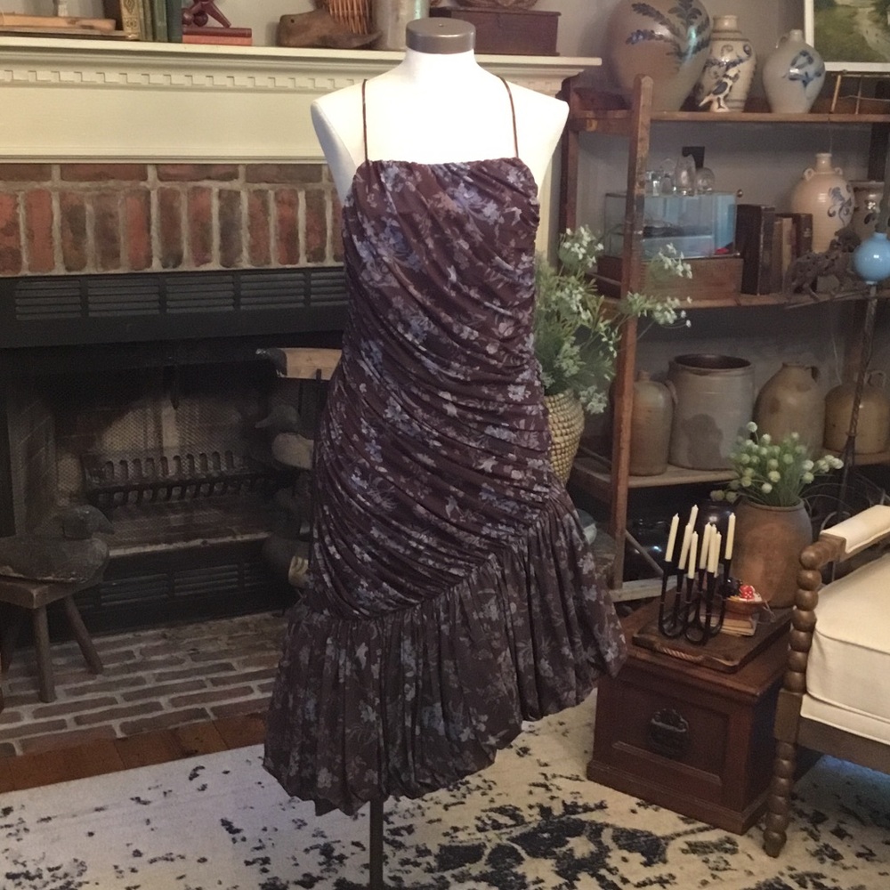 NWT Anthropologie Let Me BeFloral Ruched Spaghetti-Strap Midi Dress